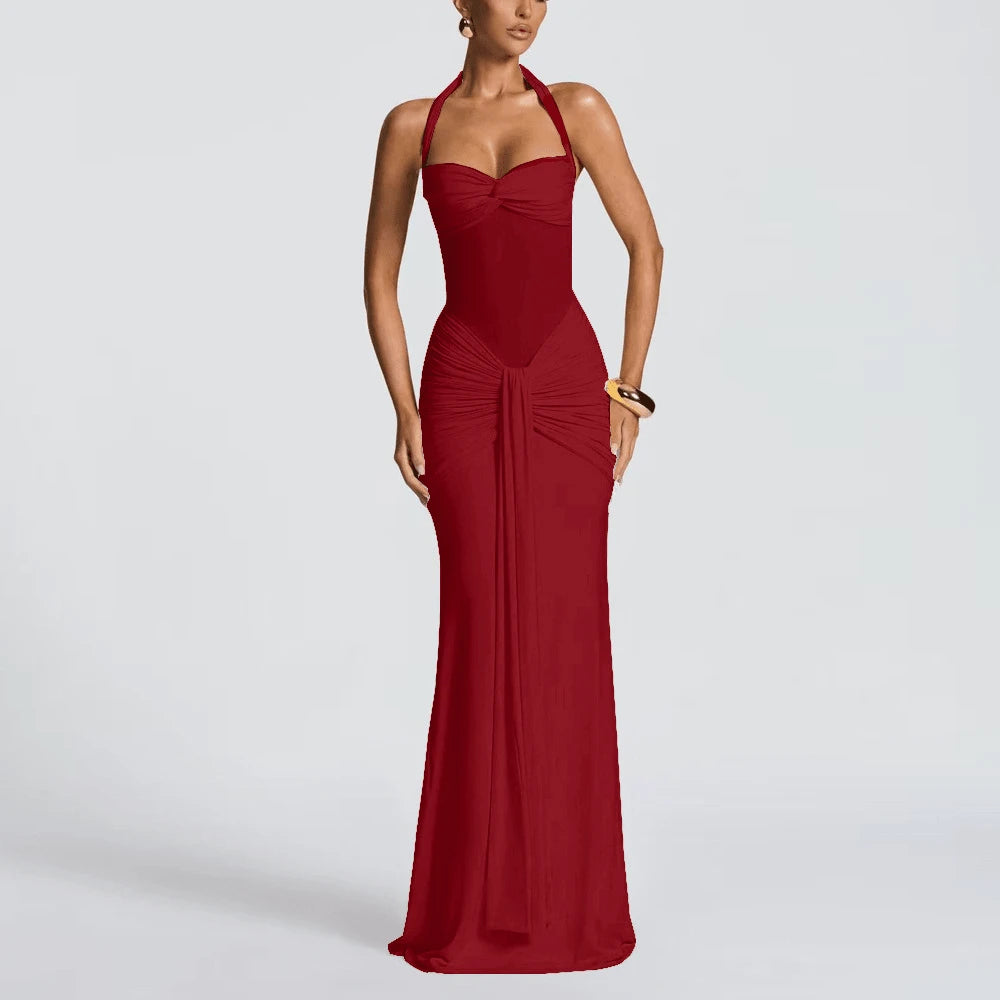 Sexy Spaghetti Strap Backless Waist Cinched High Slit Dress, Mesh Patchwork Vacation Party Dress Women's Fishtail Slim Fit Slip Dress Elegant Long Pr