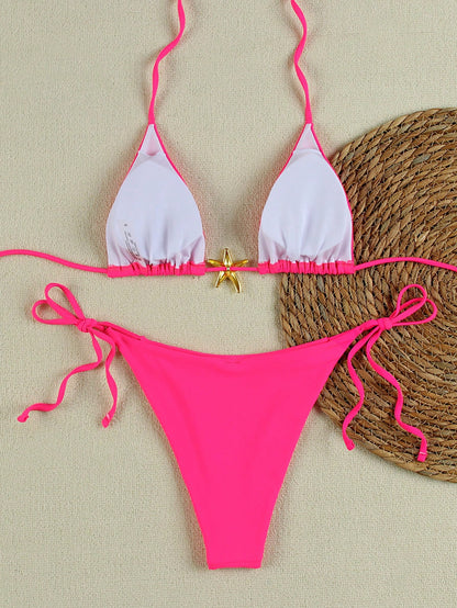 Sexy Starfish Print Bikini Swimsuit For Women, American Style Summer Spring 2026 Beach Holiday Women Vacation Outfits Women Going Out Top