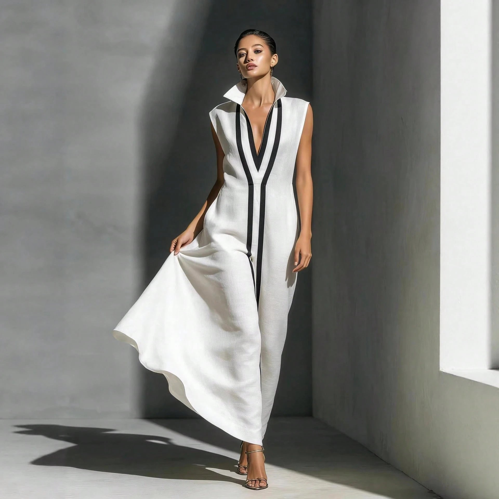 Sexy V Neck Color Block Casual Bodycon Dress Women 2026 Chic Slim Fit Street Style Midi Dress