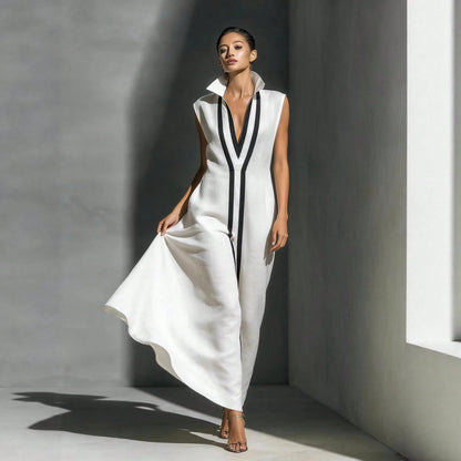 Sexy V Neck Color Block Casual Bodycon Dress Women 2026 Chic Slim Fit Street Style Midi Dress