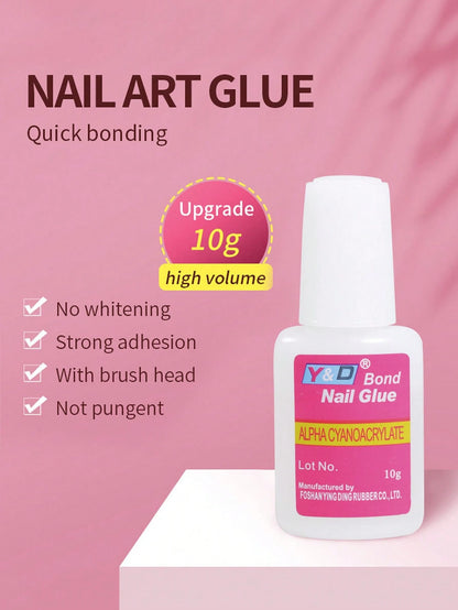 SHANGFEIYA 10g Nail Glue, Quick-Drying Adhesive For Wearing Nail Acrylic, Long Lasting No Discoloration, No UV Lamp Needed