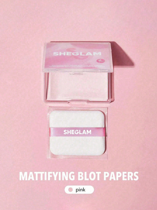 SHEGLAM Mattifying Blot Papers With Puff And Mirror 50Pcs-Rose Brand Beauty Cosmetic Makeup For Women And Girls