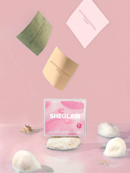 SHEGLAM Mattifying Blot Papers With Puff And Mirror 50Pcs-Rose Brand Beauty Cosmetic Makeup For Women And Girls