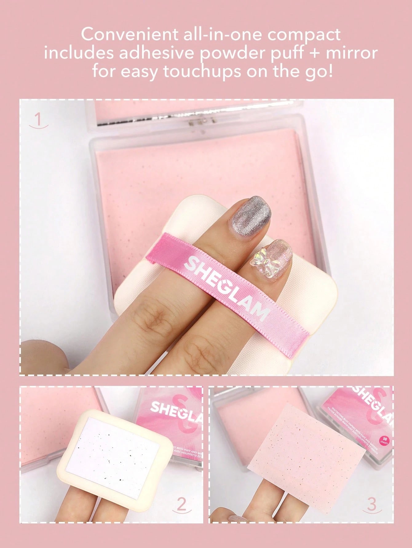 SHEGLAM Mattifying Blot Papers With Puff And Mirror 50Pcs-Rose Brand Beauty Cosmetic Makeup For Women And Girls