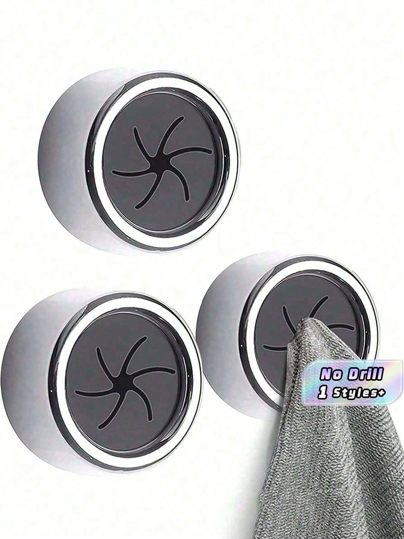 SHEIN 3pcs Kitchen Towel Holder, Self Adhesive Wall Dish Towel Hook, Round Wall Mount Towel Holder For Bathroom, Kitchen And Home, Wall, Cabinet, Garage, No Drilling Required