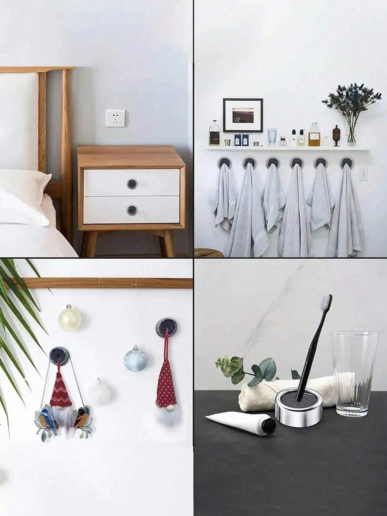 SHEIN 3pcs Kitchen Towel Holder, Self Adhesive Wall Dish Towel Hook, Round Wall Mount Towel Holder For Bathroom, Kitchen And Home, Wall, Cabinet, Garage, No Drilling Required