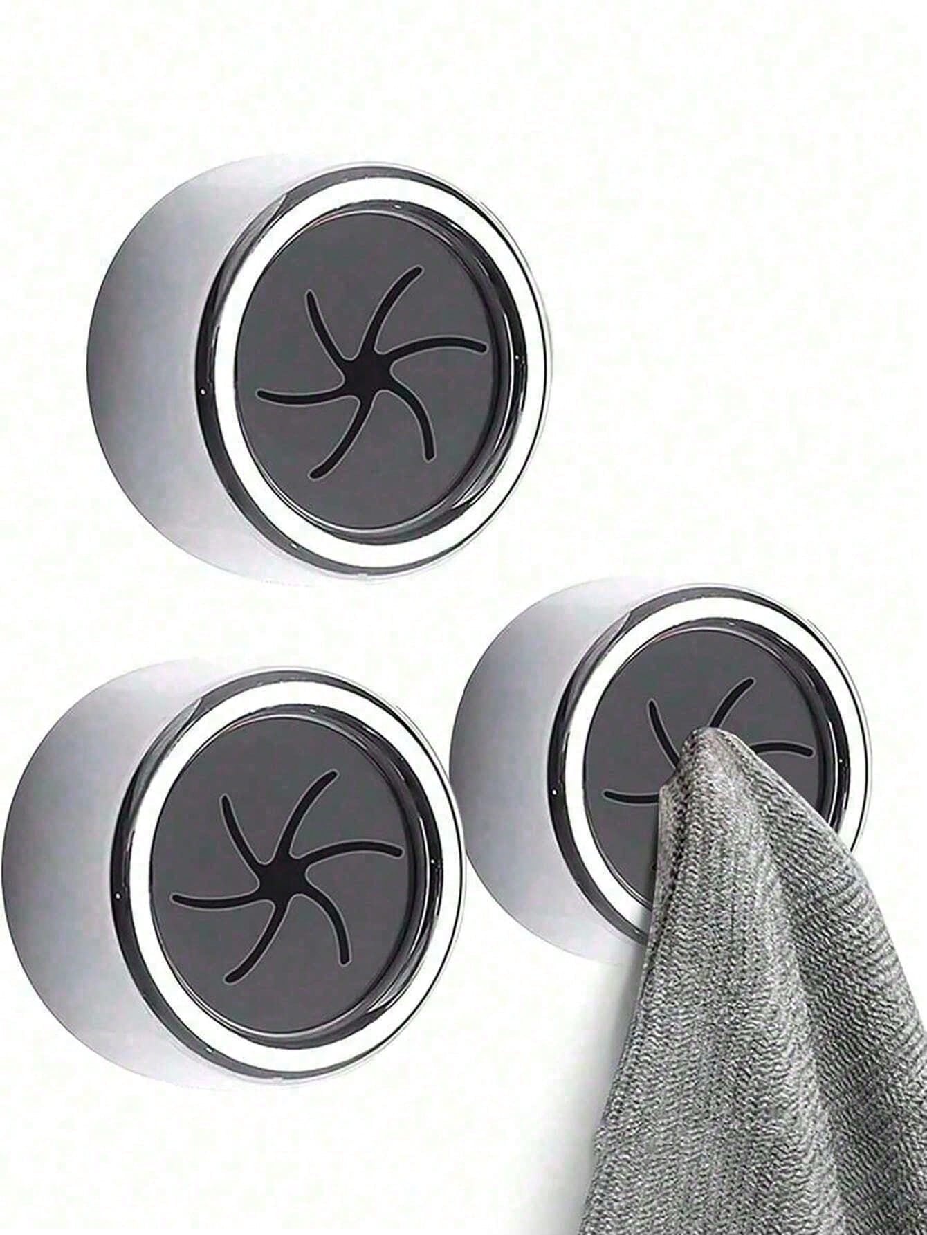 SHEIN 3pcs Kitchen Towel Holder, Self Adhesive Wall Dish Towel Hook, Round Wall Mount Towel Holder For Bathroom, Kitchen And Home, Wall, Cabinet, Garage, No Drilling Required