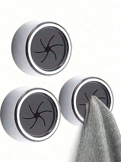 SHEIN 3pcs Kitchen Towel Holder, Self Adhesive Wall Dish Towel Hook, Round Wall Mount Towel Holder For Bathroom, Kitchen And Home, Wall, Cabinet, Garage, No Drilling Required