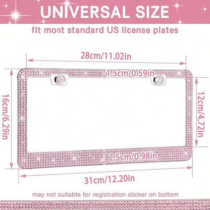 Shiny License Plate Frame, Crystal Rhinestone Stainless Steel Women's License Plate Frame, Diamond Car Exterior Accessory, Perfect Gift For Her, Car Accessories, Fits Most Vehicles
