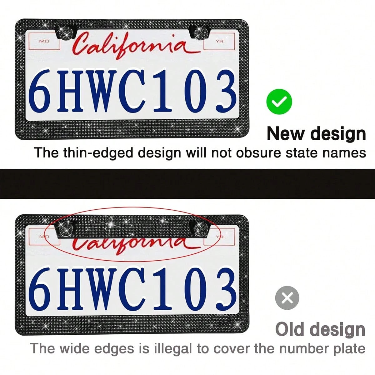 Shiny License Plate Frame, Crystal Rhinestone Stainless Steel Women's License Plate Frame, Diamond Car Exterior Accessory, Perfect Gift For Her, Car Accessories, Fits Most Vehicles