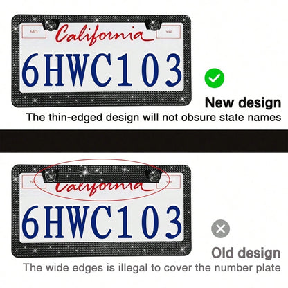 Shiny License Plate Frame, Crystal Rhinestone Stainless Steel Women's License Plate Frame, Diamond Car Exterior Accessory, Perfect Gift For Her, Car Accessories, Fits Most Vehicles