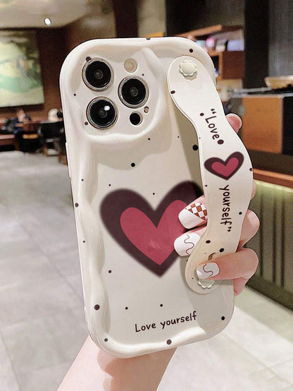 Shockproof Fashion Phone Cases Heart Element 1 Pc Fashion Wristband Design Heart Print Thick Shockproof Phone Protective Case With Kickstand Compatible With Apple & Series Waterproof Anti-Fall Scratch