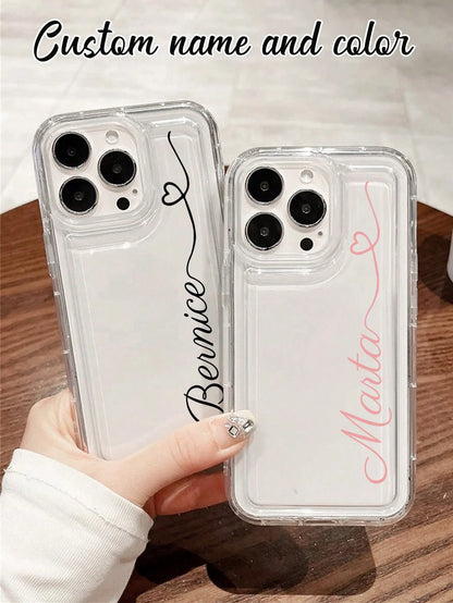 Shockproof Letter Elements Customized Thick Transparent Mirror Heart Line Signature Name Phone Case Suitable For 11, 12, 13, 14, 15, 16 Pro Max, Birthday Gift Anniversary Gift, Personalized Gift, Aest
