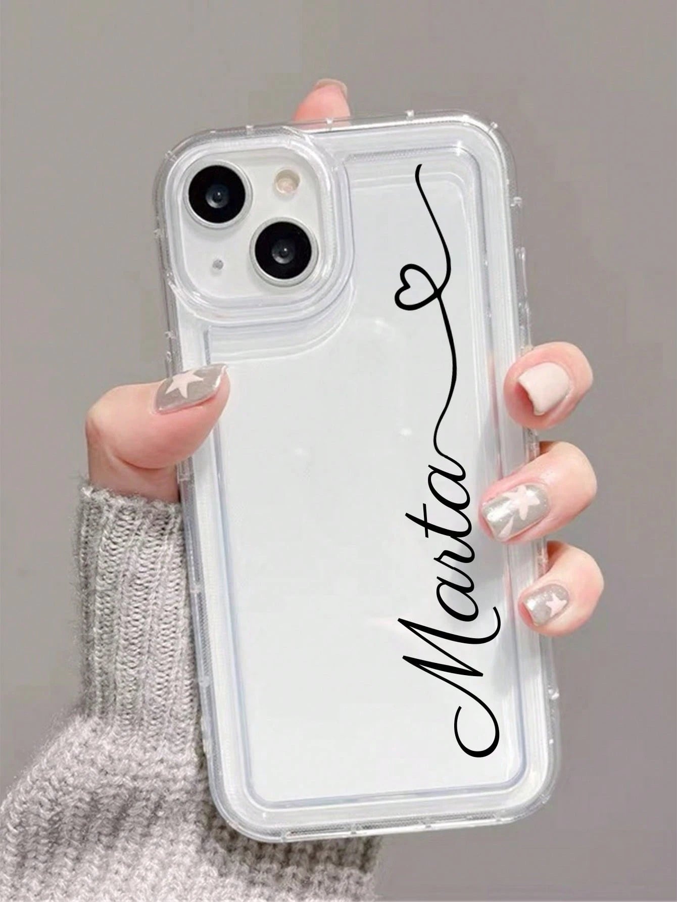 Shockproof Letter Elements Customized Thick Transparent Mirror Heart Line Signature Name Phone Case Suitable For 11, 12, 13, 14, 15, 16 Pro Max, Birthday Gift Anniversary Gift, Personalized Gift, Aest