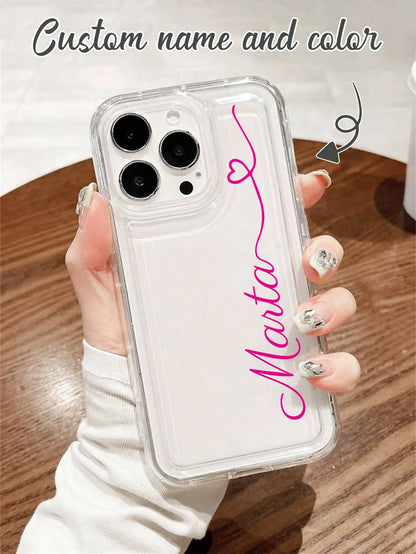 Shockproof Letter Elements Customized Thick Transparent Mirror Heart Line Signature Name Phone Case Suitable For 11, 12, 13, 14, 15, 16 Pro Max, Birthday Gift Anniversary Gift, Personalized Gift, Aest