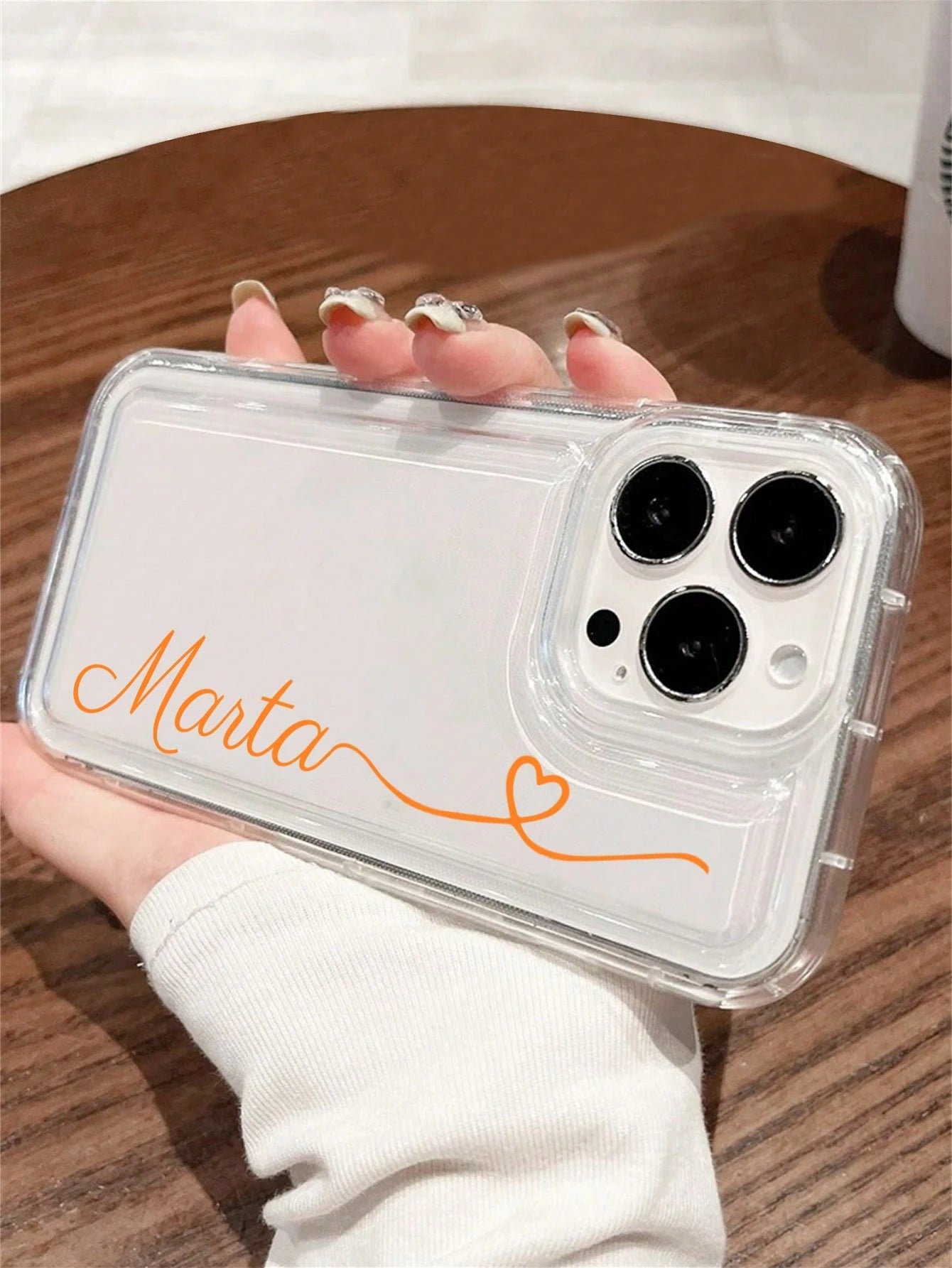 Shockproof Letter Elements Customized Thick Transparent Mirror Heart Line Signature Name Phone Case Suitable For 11, 12, 13, 14, 15, 16 Pro Max, Birthday Gift Anniversary Gift, Personalized Gift, Aest