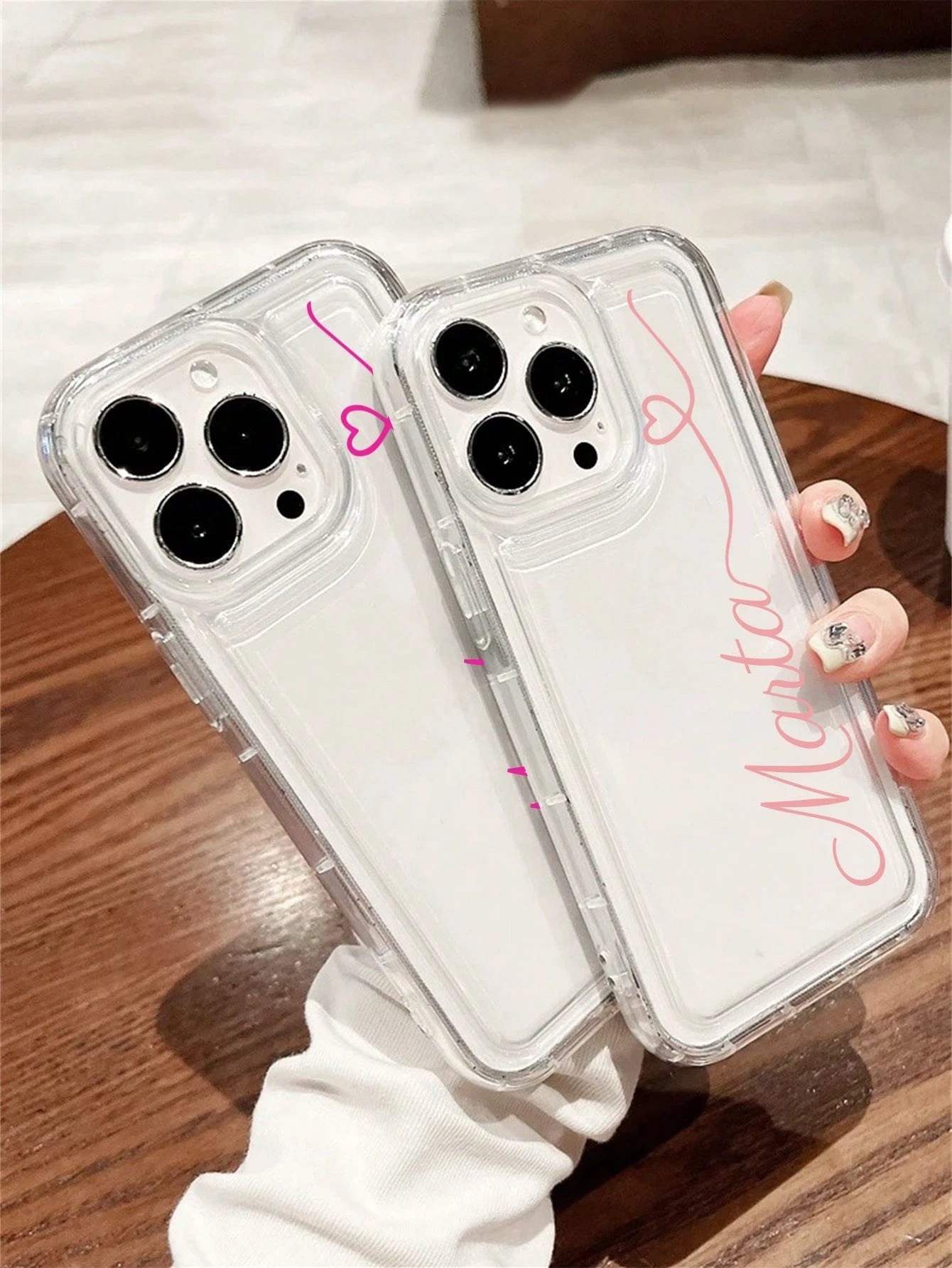 Shockproof Letter Elements Customized Thick Transparent Mirror Heart Line Signature Name Phone Case Suitable For 11, 12, 13, 14, 15, 16 Pro Max, Birthday Gift Anniversary Gift, Personalized Gift, Aest