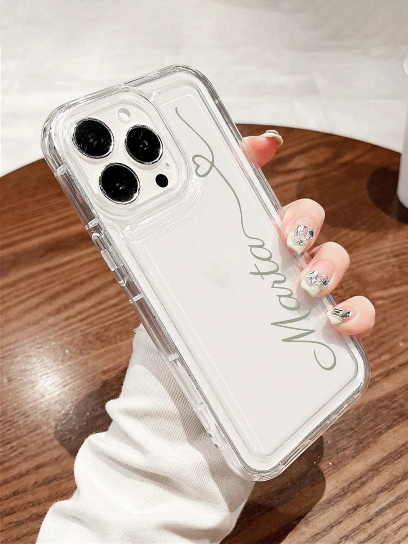 Shockproof Letter Elements Customized Thick Transparent Mirror Heart Line Signature Name Phone Case Suitable For 11, 12, 13, 14, 15, 16 Pro Max, Birthday Gift Anniversary Gift, Personalized Gift, Aest