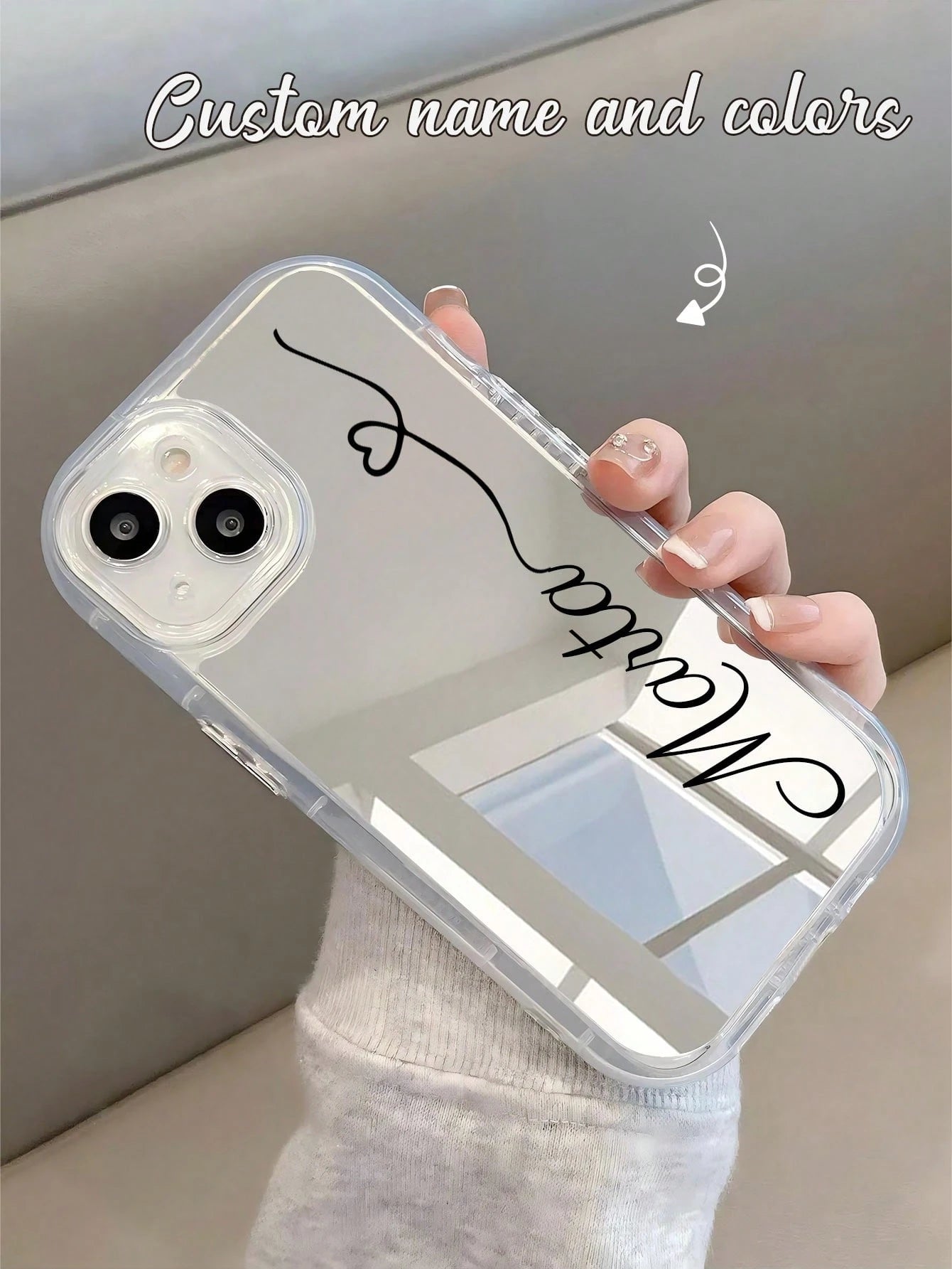 Shockproof Letter Elements Customized Thick Transparent Mirror Heart Line Signature Name Phone Case Suitable For 11, 12, 13, 14, 15, 16 Pro Max, Birthday Gift Anniversary Gift, Personalized Gift, Aest