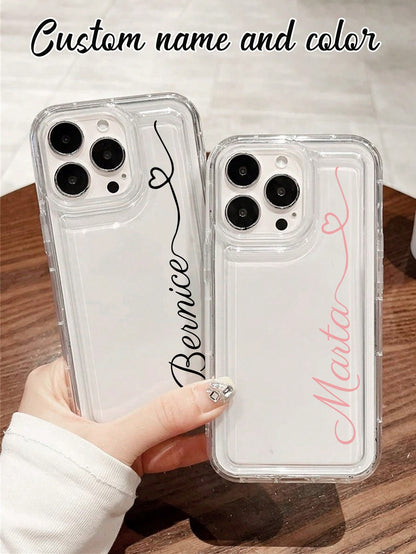 Shockproof Letter Elements Customized Thick Transparent Mirror Heart Line Signature Name Phone Case Suitable For 11, 12, 13, 14, 15, 16 Pro Max, Birthday Gift Anniversary Gift, Personalized Gift, Aest