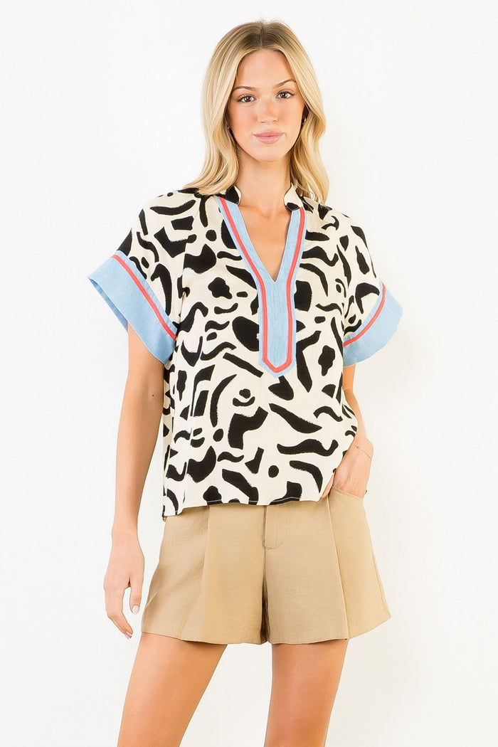 Short Sleeve Abstract Pattern Top