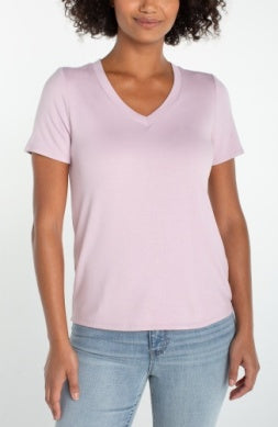 Short Sleeve V Neck Knit Tee Lilac Shadow