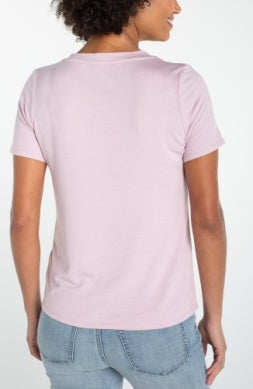 Short Sleeve V Neck Knit Tee Lilac Shadow