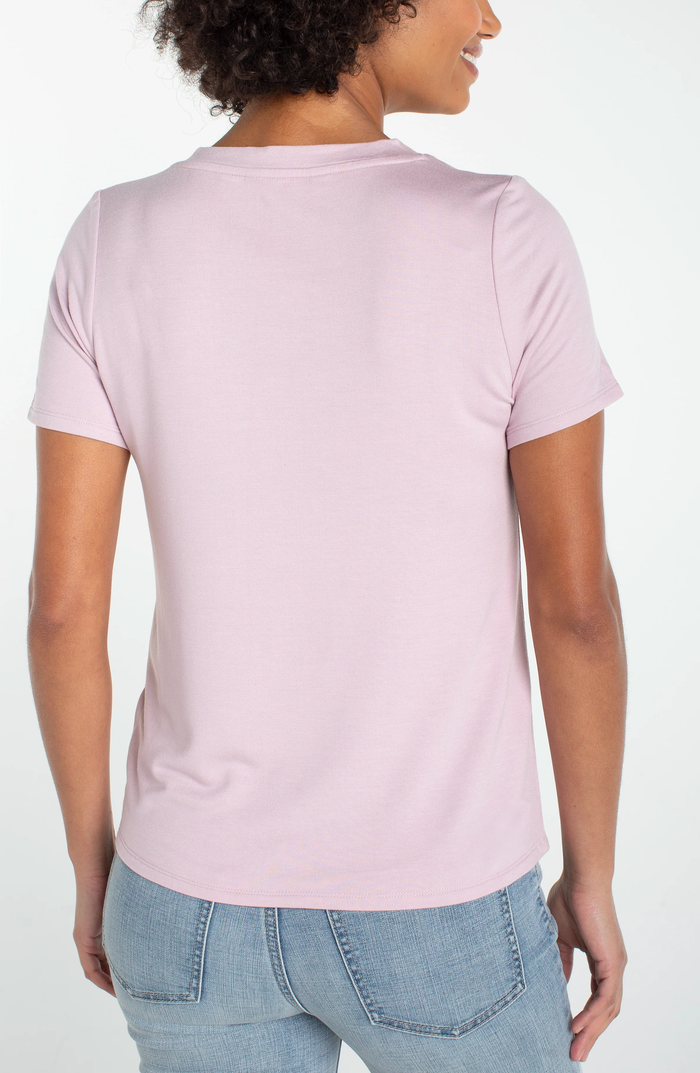 Short Sleeve V Neck Knit Tee Lilac Shadow
