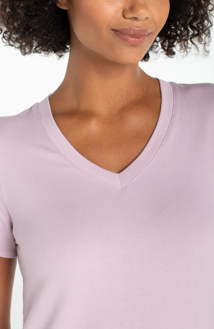 Short Sleeve V Neck Knit Tee Lilac Shadow