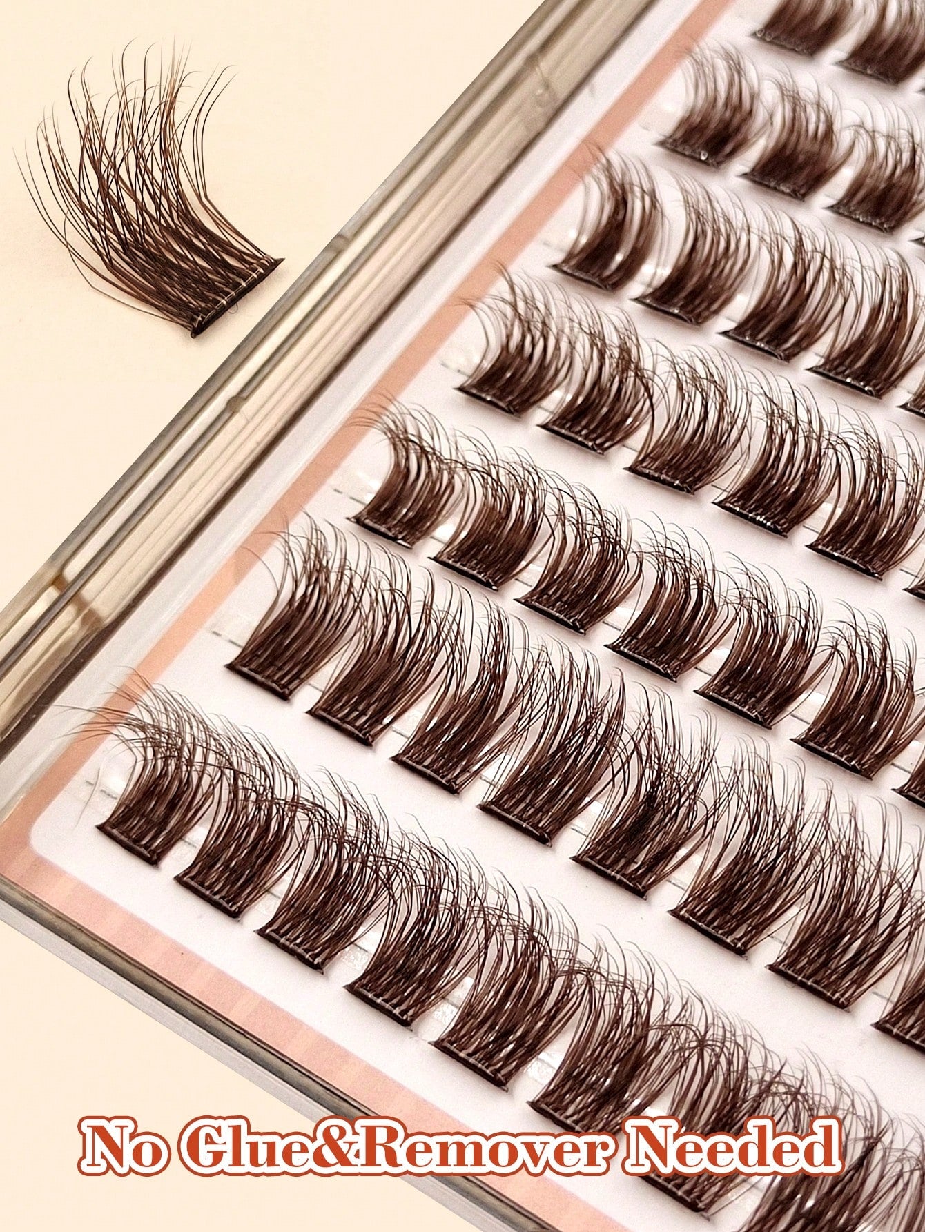 Sibeuna 110 Pcs D Curl Brown Self-Adhesive Lashes, Fluffy Cat Eye Lashes 8-16mm Mixed Length, Wispy Individual Lashes, DIY No-Glue Lashes,Pre Glued Lashes,For Beginners Easy To Use Salon-Quality Long