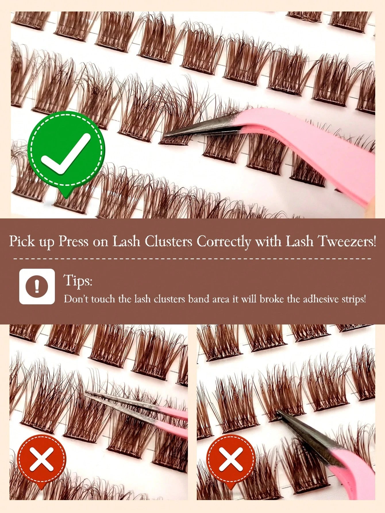 Sibeuna 110 Pcs D Curl Brown Self-Adhesive Lashes, Fluffy Cat Eye Lashes 8-16mm Mixed Length, Wispy Individual Lashes, DIY No-Glue Lashes,Pre Glued Lashes,For Beginners Easy To Use Salon-Quality Long