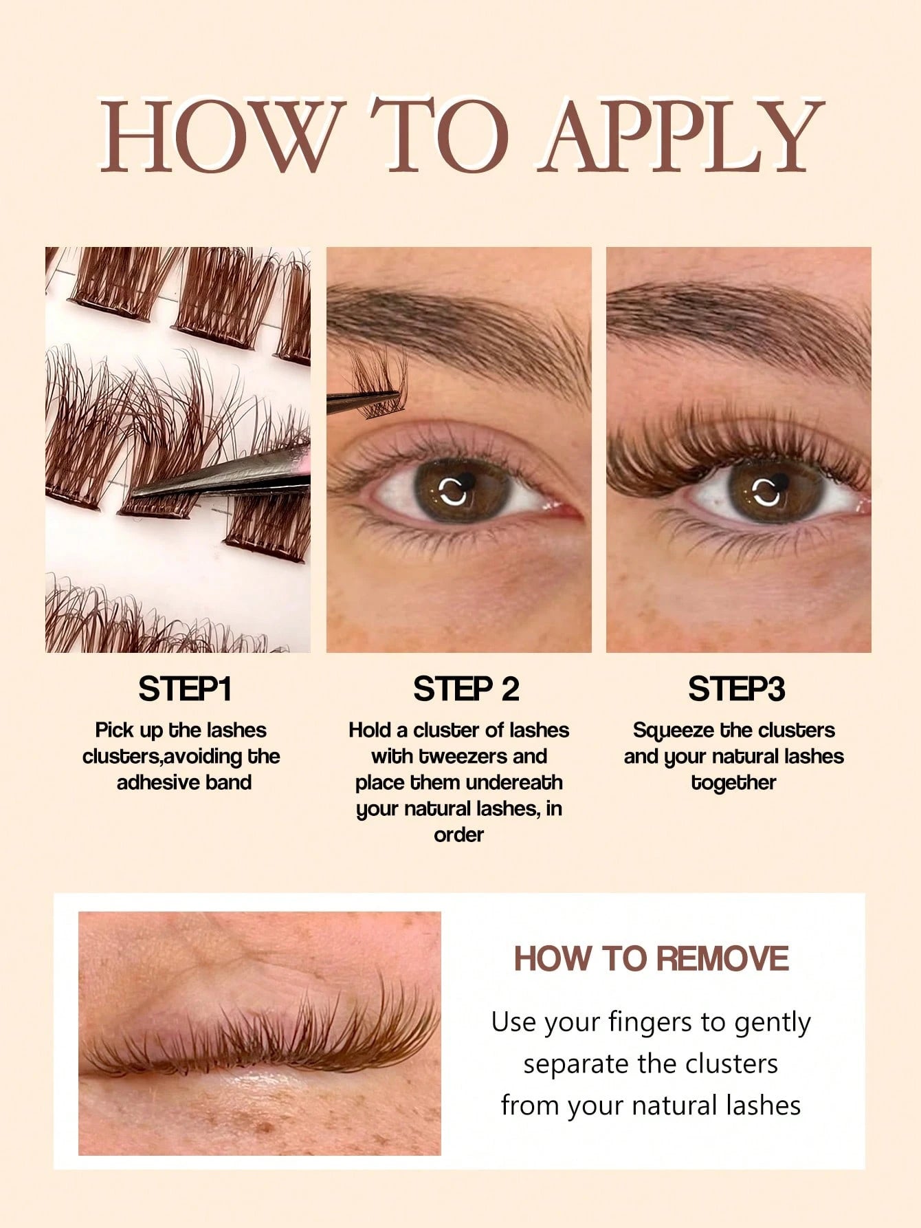 Sibeuna 110 Pcs D Curl Brown Self-Adhesive Lashes, Fluffy Cat Eye Lashes 8-16mm Mixed Length, Wispy Individual Lashes, DIY No-Glue Lashes,Pre Glued Lashes,For Beginners Easy To Use Salon-Quality Long