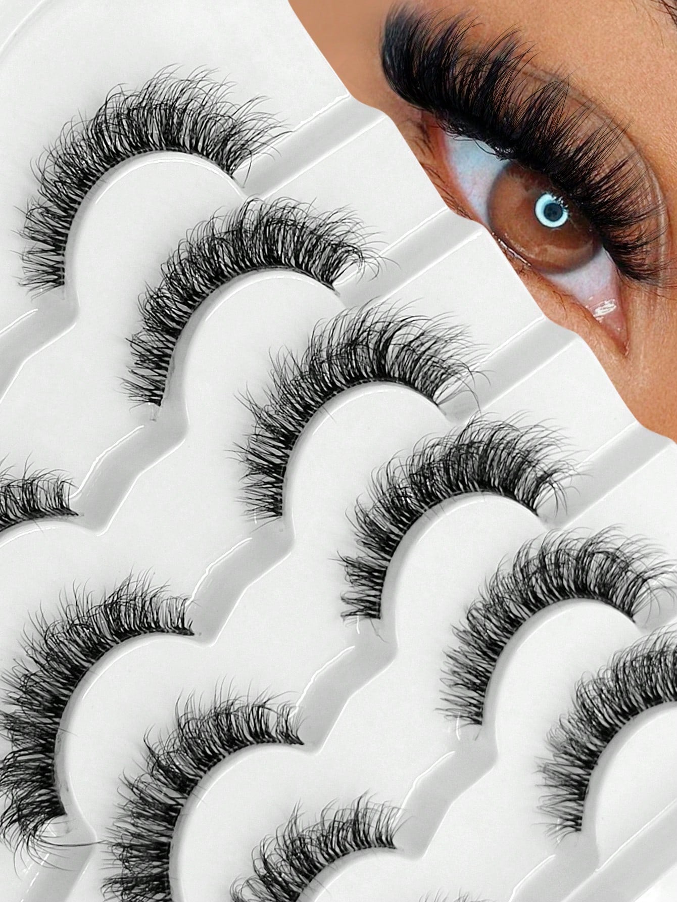 Sibeuna 6 Pairs Fluffy False Eyelashes Natural Look Wispy Strip Lashes Clear Invisible Band Cross Cat Eye Lashes Suitable For Daily Wear