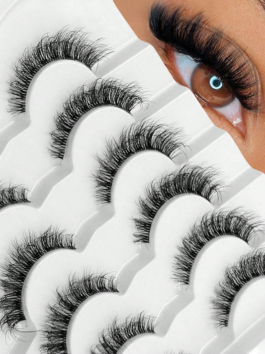 Sibeuna 6 Pairs Fluffy False Eyelashes Natural Look Wispy Strip Lashes Clear Invisible Band Cross Cat Eye Lashes Suitable For Daily Wear