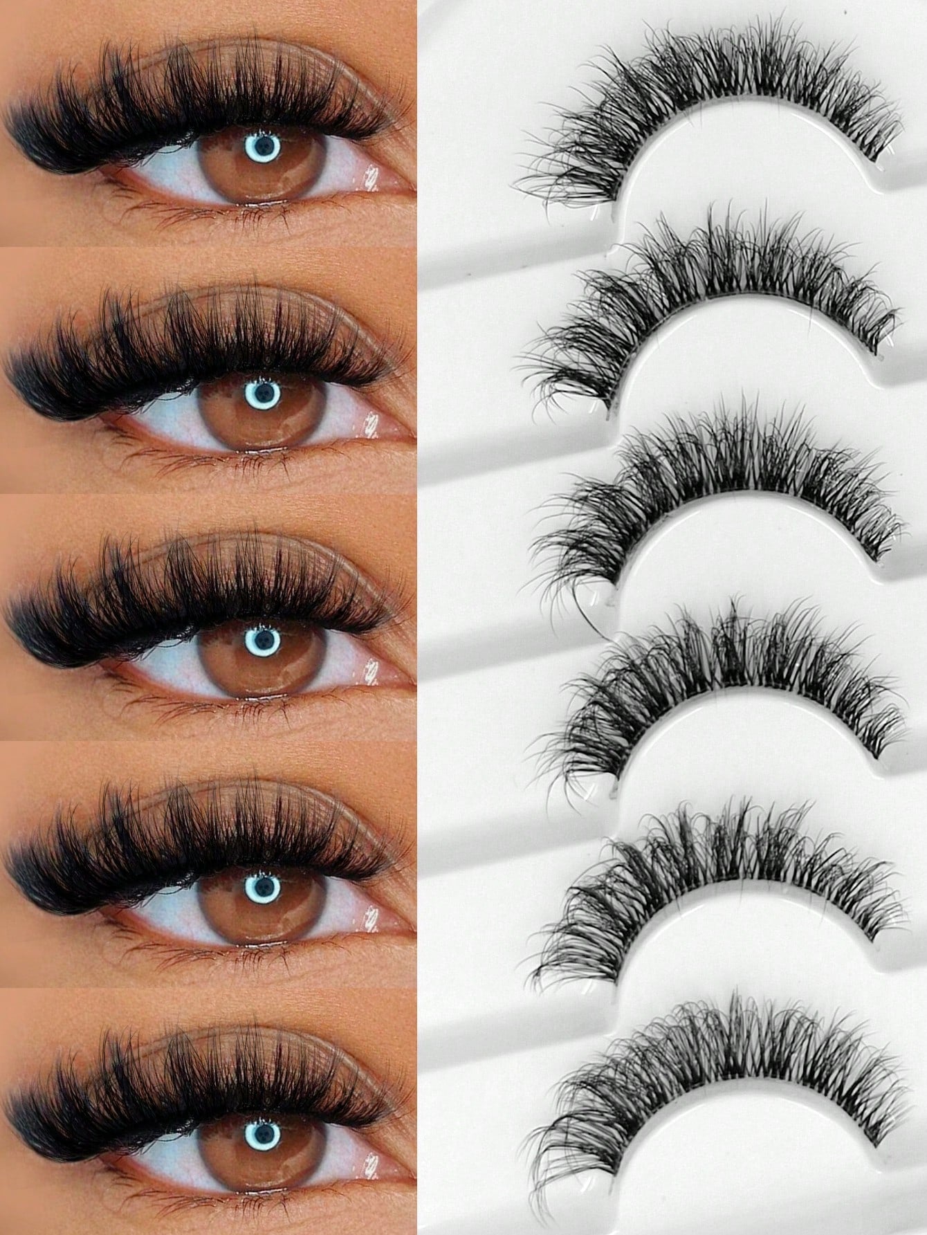 Sibeuna 6 Pairs Fluffy False Eyelashes Natural Look Wispy Strip Lashes Clear Invisible Band Cross Cat Eye Lashes Suitable For Daily Wear