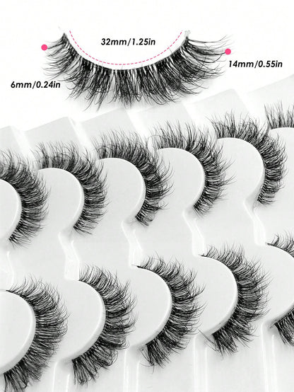 Sibeuna 6 Pairs Fluffy False Eyelashes Natural Look Wispy Strip Lashes Clear Invisible Band Cross Cat Eye Lashes Suitable For Daily Wear