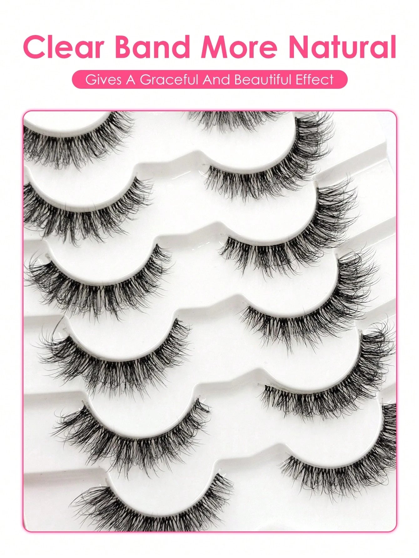 Sibeuna 6 Pairs Fluffy False Eyelashes Natural Look Wispy Strip Lashes Clear Invisible Band Cross Cat Eye Lashes Suitable For Daily Wear