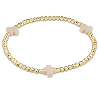 Signature Cross Gold Pattern 3mm Bead Bracelet Off White