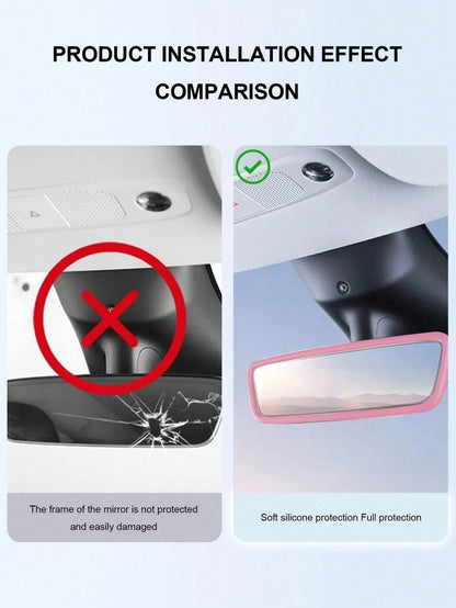 Silicone Rearview Mirror Cover- Soft Universal Car Rearview Mirror Protector, Available In Pink, Black And Orange- Lightweight Car Interior Accessory