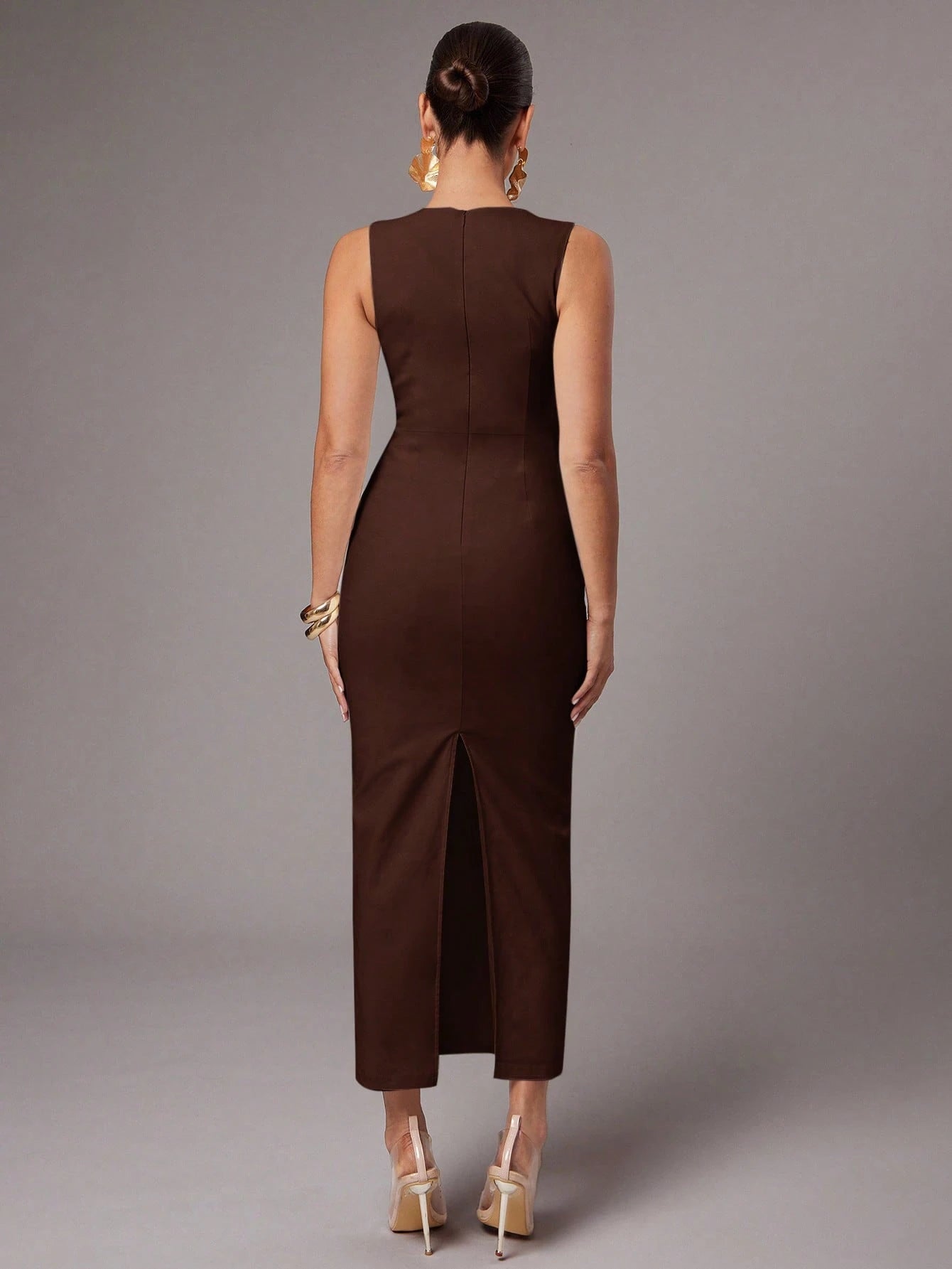 Silquee Women's Solid Color Asymmetric Neck Ruched Fitted Dress, Elegant
