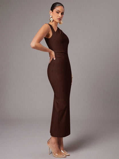Silquee Women's Solid Color Asymmetric Neck Ruched Fitted Dress, Elegant