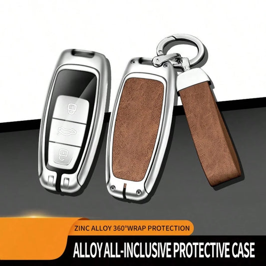 Silver Zinc Alloy Protective Case And Transparent Film Version, Suitable For Audi Vertical 3-Button Key Models, Compatible With A4 B9, Q5 FY, A6 C8, Q7 4M/ Q8, A5/ S5/ RS5 Sportback, A7, A8, TT, RS