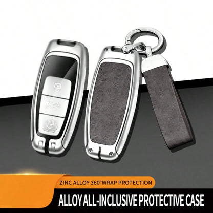 Silver Zinc Alloy Protective Case And Transparent Film Version, Suitable For Audi Vertical 3-Button Key Models, Compatible With A4 B9, Q5 FY, A6 C8, Q7 4M/ Q8, A5/ S5/ RS5 Sportback, A7, A8, TT, RS