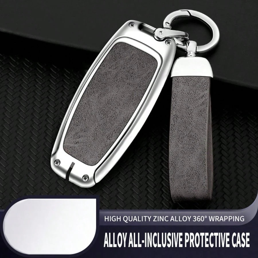 Silver Zinc Alloy Protective Case And Transparent Film Version, Suitable For Audi Vertical 3-Button Key Models, Compatible With A4 B9, Q5 FY, A6 C8, Q7 4M/ Q8, A5/ S5/ RS5 Sportback, A7, A8, TT, RS