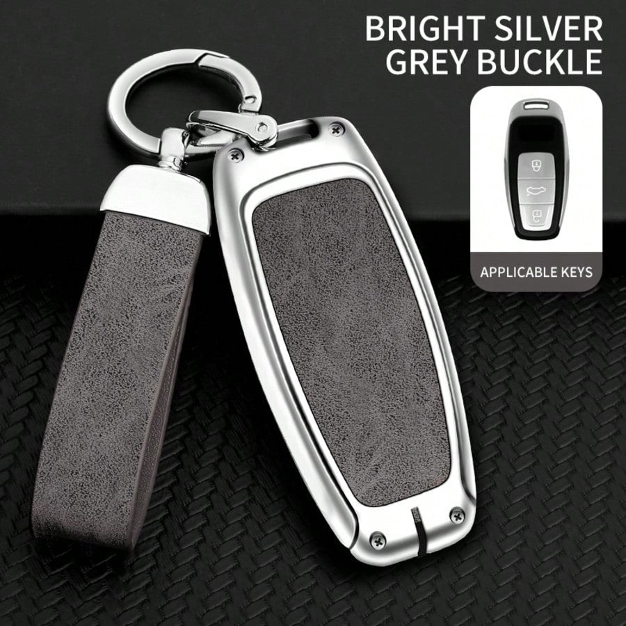 Silver Zinc Alloy Protective Case And Transparent Film Version, Suitable For Audi Vertical 3-Button Key Models, Compatible With A4 B9, Q5 FY, A6 C8, Q7 4M/ Q8, A5/ S5/ RS5 Sportback, A7, A8, TT, RS