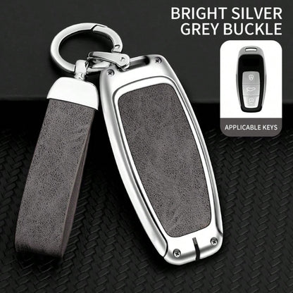 Silver Zinc Alloy Protective Case And Transparent Film Version, Suitable For Audi Vertical 3-Button Key Models, Compatible With A4 B9, Q5 FY, A6 C8, Q7 4M/ Q8, A5/ S5/ RS5 Sportback, A7, A8, TT, RS