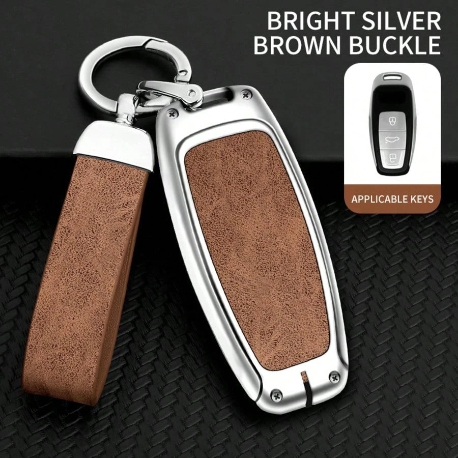 Silver Zinc Alloy Protective Case And Transparent Film Version, Suitable For Audi Vertical 3-Button Key Models, Compatible With A4 B9, Q5 FY, A6 C8, Q7 4M/ Q8, A5/ S5/ RS5 Sportback, A7, A8, TT, RS