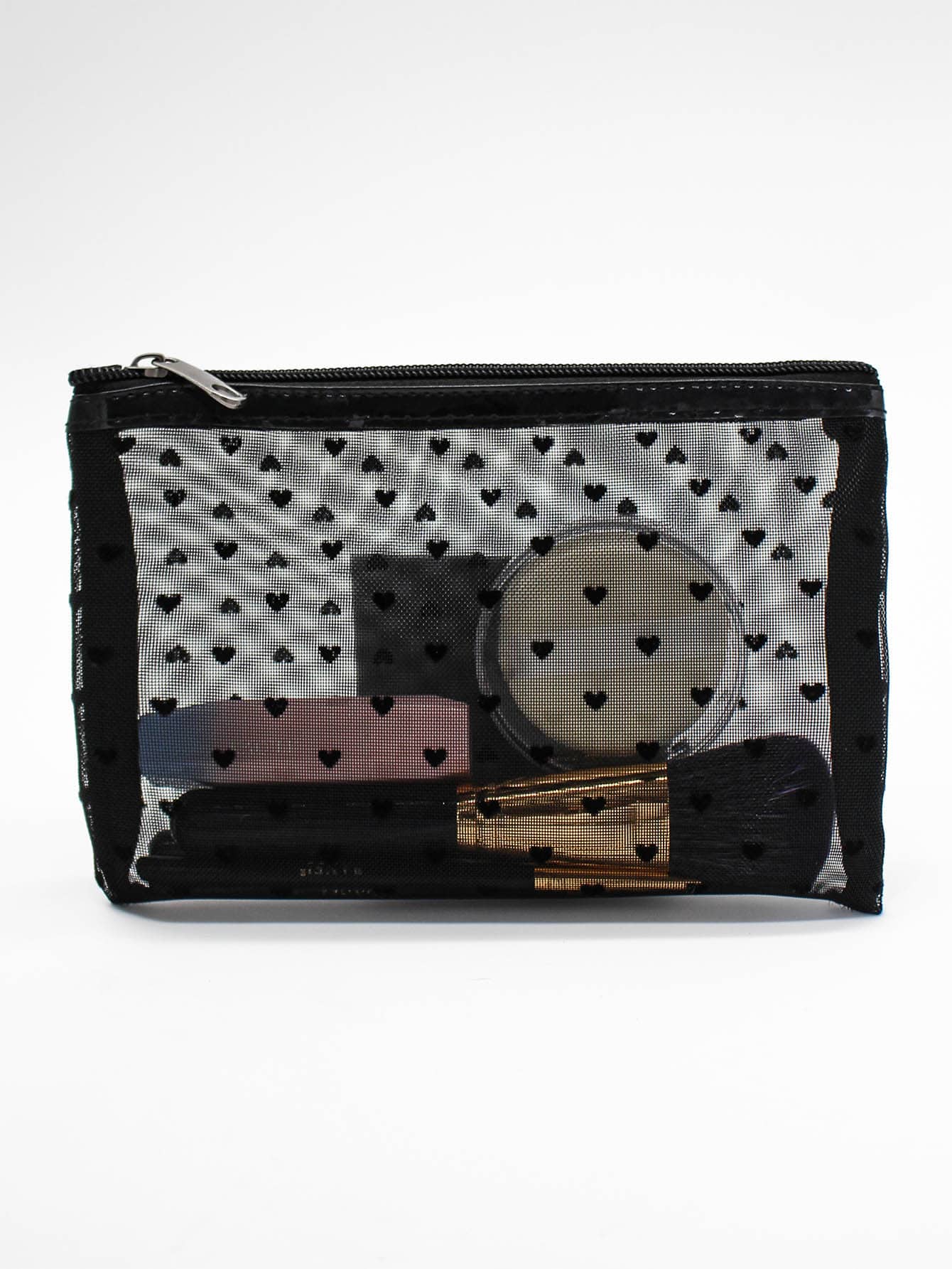 Simple Style Mesh Cosmetic Bag With Heart Shape Pattern, Makeup Bag Makeup Pouch Skincare Bag Toiletry Bag Packing Cubes, Travel Essentials Cruise Essentials Dorm Essentials, Wedding Bridesmaid Gifts