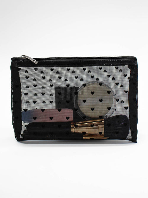 Simple Style Mesh Cosmetic Bag With Heart Shape Pattern, Makeup Bag Makeup Pouch Skincare Bag Toiletry Bag Packing Cubes, Travel Essentials Cruise Essentials Dorm Essentials, Wedding Bridesmaid Gifts