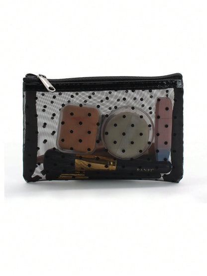Simple Style Mesh Cosmetic Bag With Heart Shape Pattern, Makeup Bag Makeup Pouch Skincare Bag Toiletry Bag Packing Cubes, Travel Essentials Cruise Essentials Dorm Essentials, Wedding Bridesmaid Gifts
